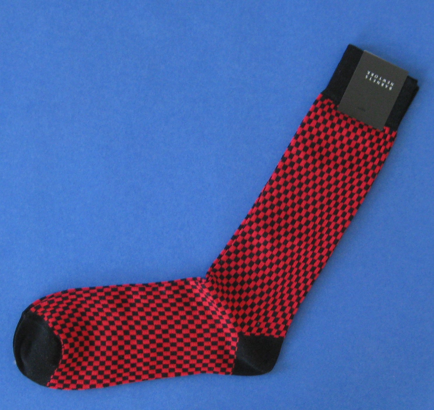 NWT Barneys New York - Italian Made Cotton Knit Black & Red Check Dress Socks