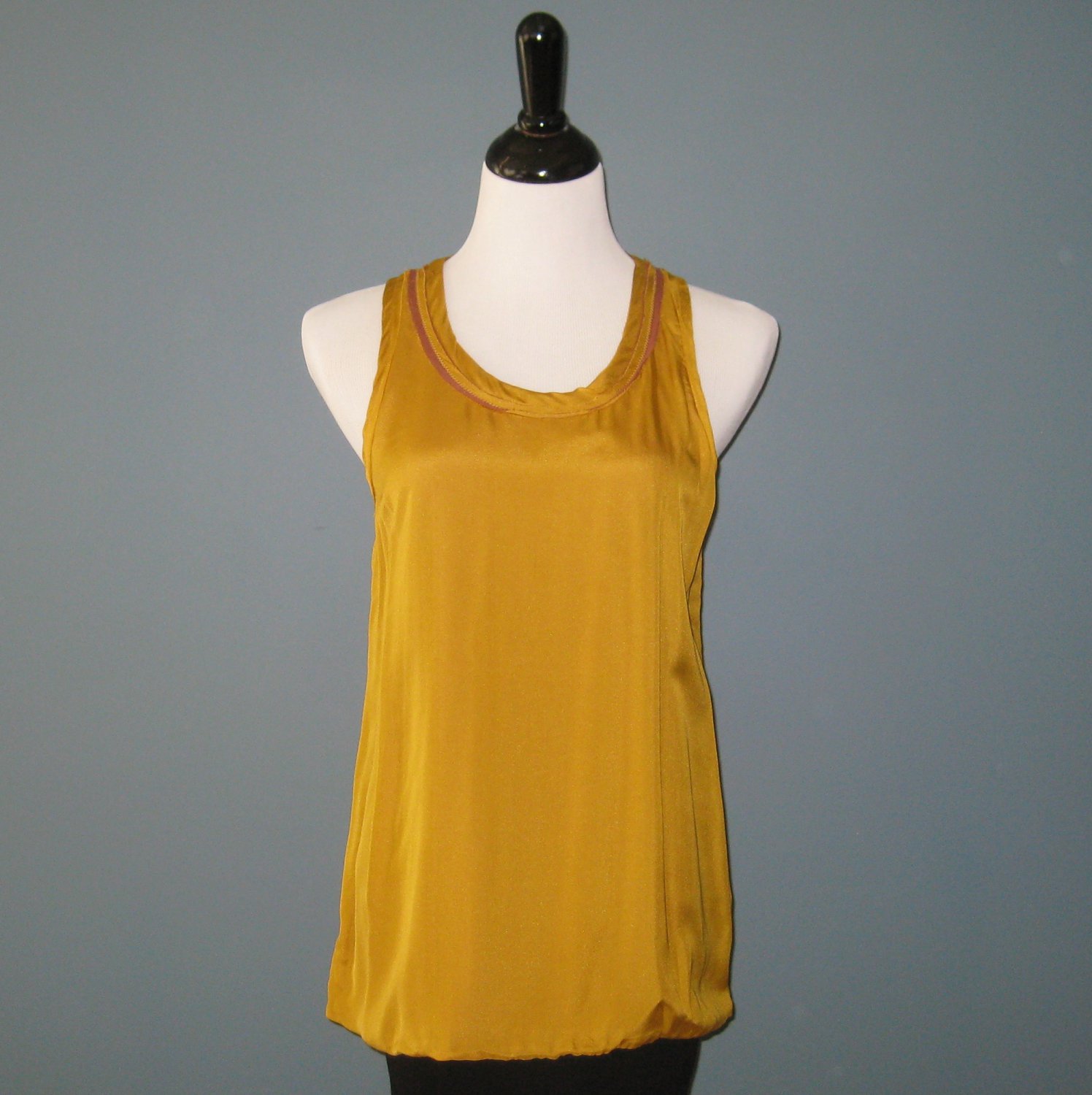 NWT Lanvin Paris Silk Mustard Yellow Top Tee Tank Top Blouse - L