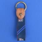 NWT Polo Ralph Lauren Navy Royal Silk & Leather Split O-Ring Key Chain Fob
