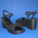 NIB Ralph Lauren Black Leather Dreama Open Toe Platform Wedge Sandals - 10.5B