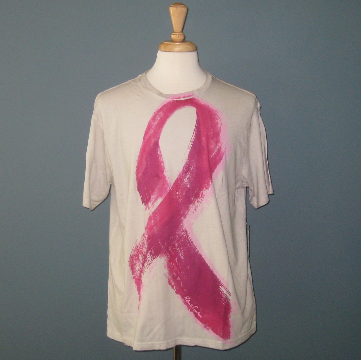 NWT Robert Graham 'The Fight' Breast Cancer Awareness Ribbon 100% Cotton T-Shirt - L