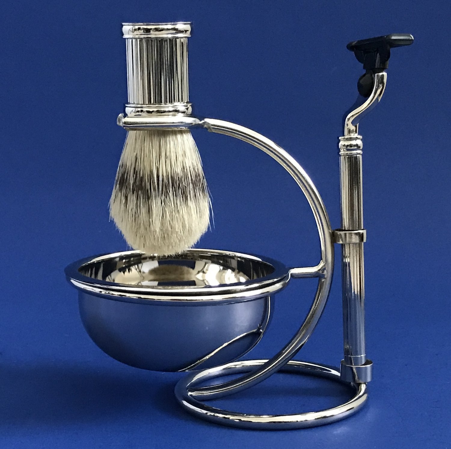 NIB BeyBerk Deluxe 4pc Chrome Plated Badger Brush Shave Set