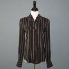 Pre-Owned Ellen Tracy Semi Fitted Black Stripe 100% Silk L/S Blouse - 6P