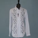 NWT 6611 Sixty Six Eleven Men's L/S Blue & White Leaf Embroidered 100% Cotton Shirt - XL