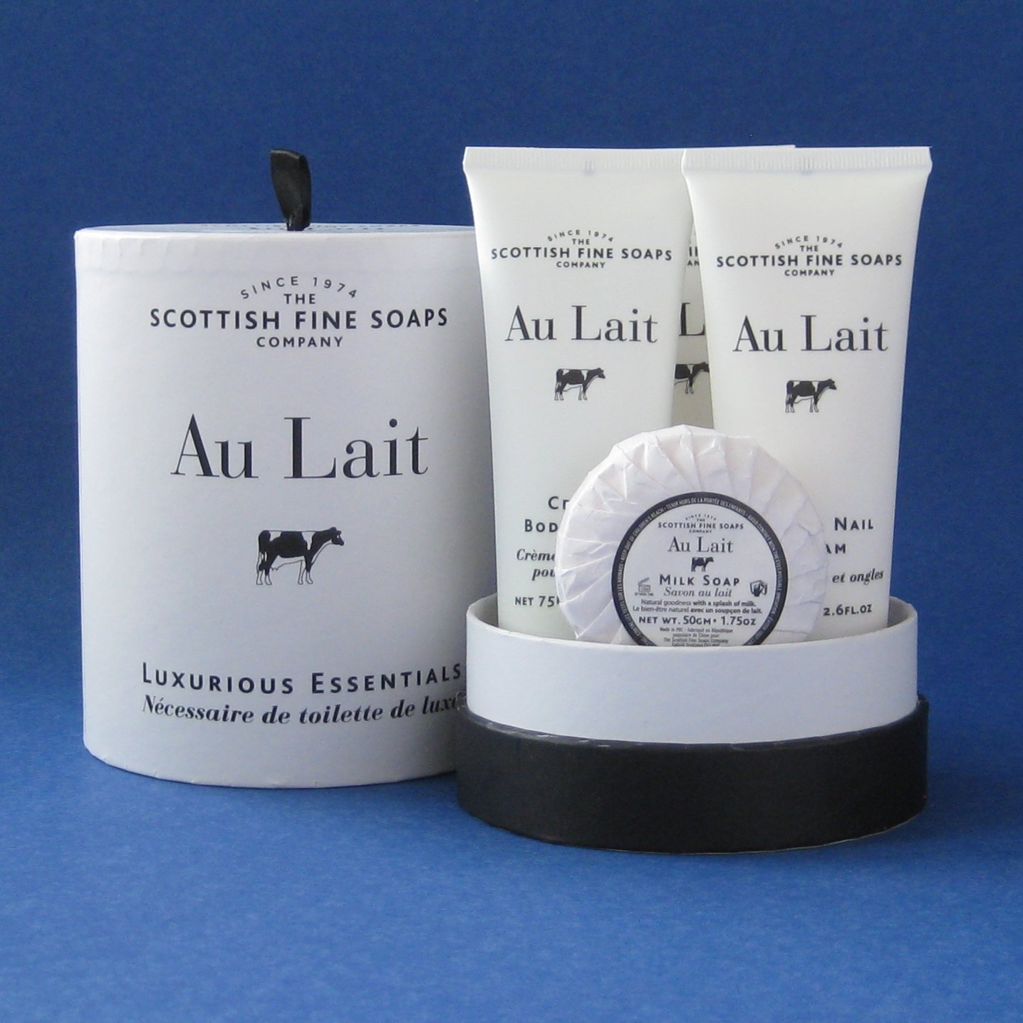 NIB Scottish Fine Soaps Company Au Lait Luxurious Essentials 4PC Body Set