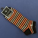 NWT Tailorbyrd Orange Gray Black Striped Cotton Blend Knit Low Cut Ankle Socks Footies