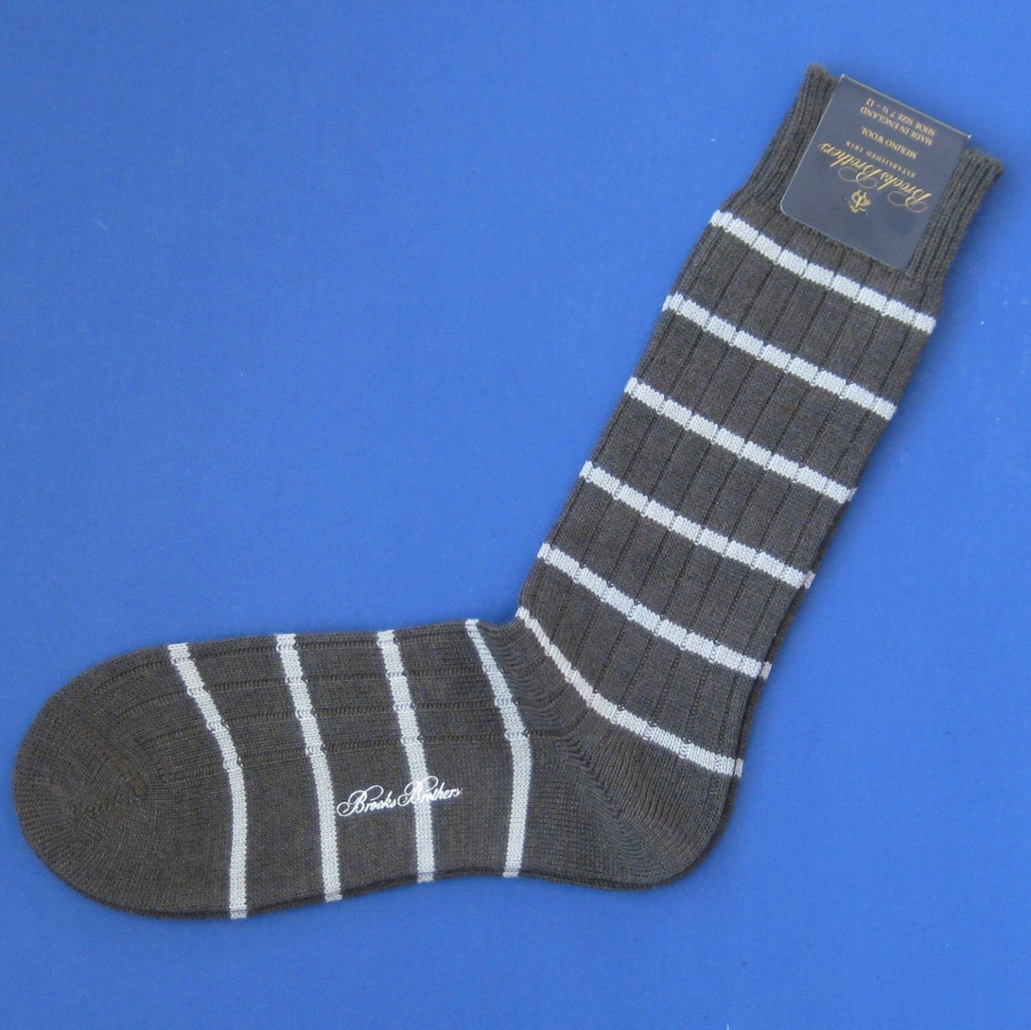 NWT Brooks Brothers Greenish Gray w/Gray Merino Wool Striped Knit