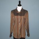 Pre-Owned Ellen Tracy Variegated Brown Black Striped 100% Silk L/S Blouse - 18