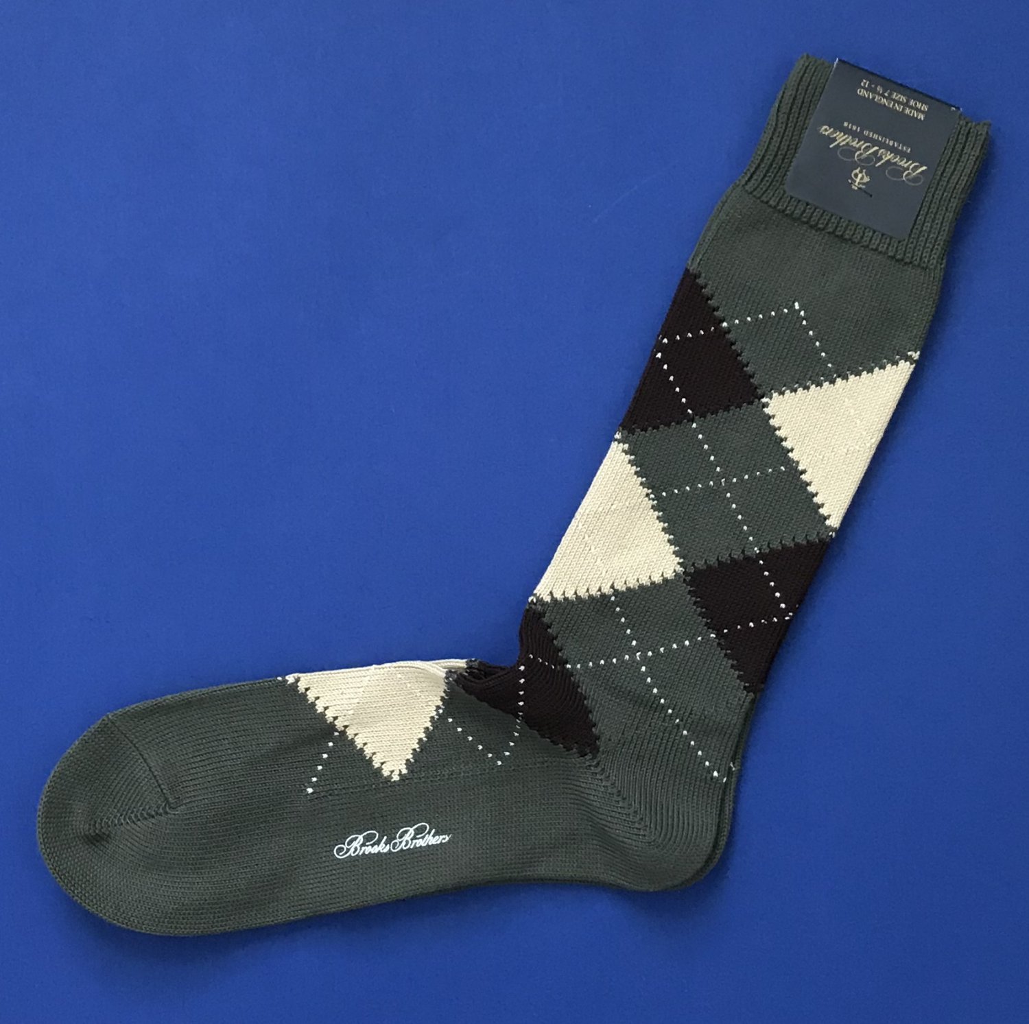 NWT Brooks Brothers Egyptian Cotton Green/Brown/Beige Argyle Knit