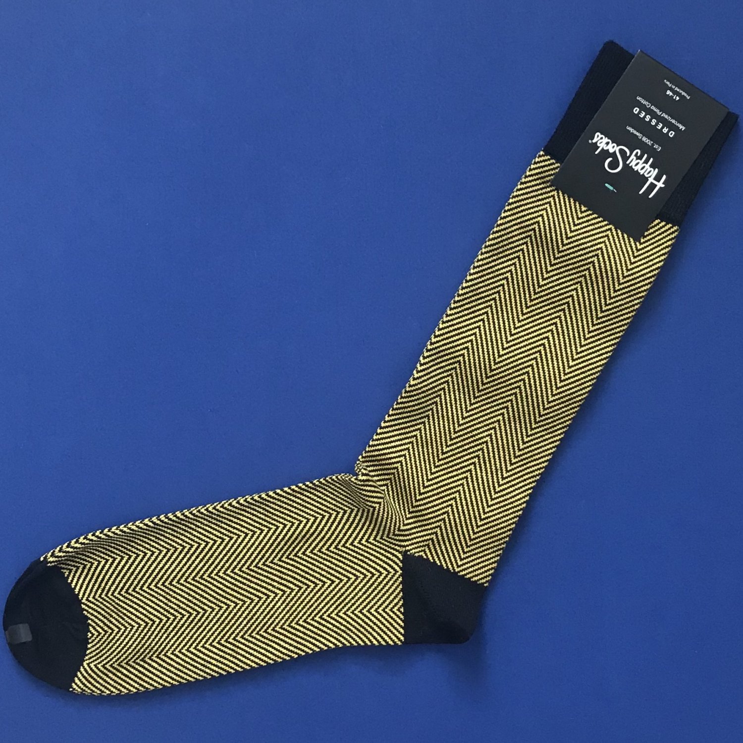 NWT Happy Socks Dressed Black & Yellow Herringbone Trouser Dress Socks
