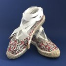 NIB Brooks Brothers Canvas White & Red Floral Ankle Strap Espadrilles - 9B