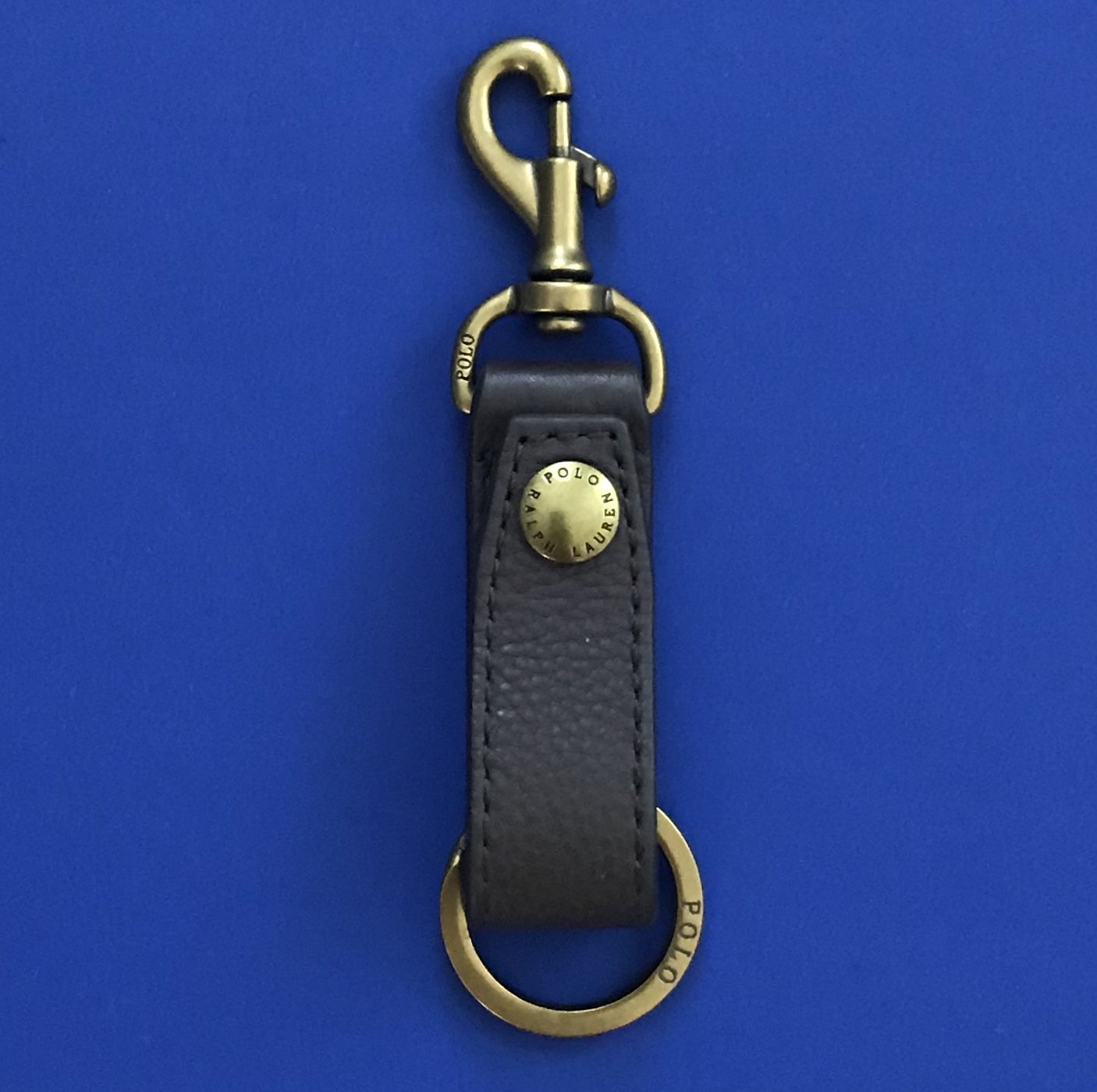 NWT Polo Ralph Lauren Brown Leather Polo Embossed Bolt Snap O-Ring Key ...