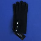NWT Ladies Forte 100% Cashmere Button Ruffle Black Gloves - O/S