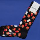 NWT Happy Socks Black w/Burgers Fries Shakes Print Combed Cotton Knit Socks