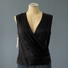 NWT Ladies Flores & Flores Black 100% Silk Drape Front V-neck Sleeveless Blouse - 6 NWT Ladies Flores & Flores Black 100% Silk Drape Front V-neck Sleeveless Blouse - 6