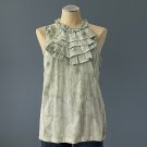 NWT Marisa Christina Green Linen Blend Sleeveless Ruffle Neck Tunic Blouse - M