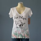 NWT True Religion White Tropical Paradise Fade V-Neck Modal Blend S/S T-Shirt Top - S