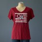 NWT North River Outfitters Red Peace Love Flag 100% Cotton V-Neck S/S Shirt - L