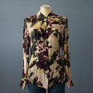Pre-Owned Ellen Tracy 100% Silk Beige, Green & Burgundy Floral Print Blouse - 10 Pre-Owned Ellen Tracy 100% Silk Beige, Green & Burgundy Floral Print Blouse - 10