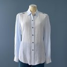 Pre-Owned Ellen Tracy Powder Blue Semi Sheer 100% Linen L/S Shirt Blouse - 12