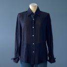 Pre-Owned Ellen Tracy Midnight Navy Sheer 100% Linen L/S Shirt Blouse - 6 Pre-Owned Ellen Tracy Midnight Navy Sheer 100% Linen L/S Shirt Blouse - 6