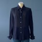 Pre-Owned Ellen Tracy Midnight Navy Sheer 100% Linen L/S Shirt Blouse - 6
