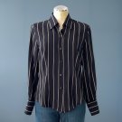 Pre-Owned Ellen Tracy Semi Fitted Black Stripe 100% Silk L/S Blouse - 6P