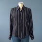 Pre-Owned Ellen Tracy Semi Fitted Black Stripe 100% Silk L/S Blouse - 6P