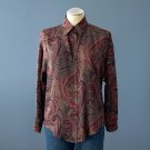 Pre-Owned Ellen Tracy Brown Burgundy Paisley 100% Silk L/S Shirt Blouse - 4P
