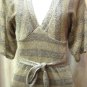 BELTED NEW SWEATER LUREX DRESS- BROWN STRIPE/GOLD MIX- MEDIUM