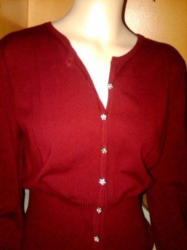 Red Button Down Soft Wide Waist Tab Ribbed NSweater/ One button missing- Medium
