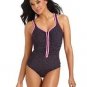 $116 REEBOK ZIPPER ZIG ZAG  SWIMSUIT SPORT ONE PIECE BLACK SZ 8, CONTROL