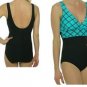 NEW ONE PIECE TROPICAL HONEY SWIM WEAR BLACK/ AQUA, GEO STRIPES SIZE 12