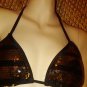 NEW CALIFORNIA WAVES TRIANGLE  BRA SWIM SEQUINS BLACK GOLD SILVER MEDIUM