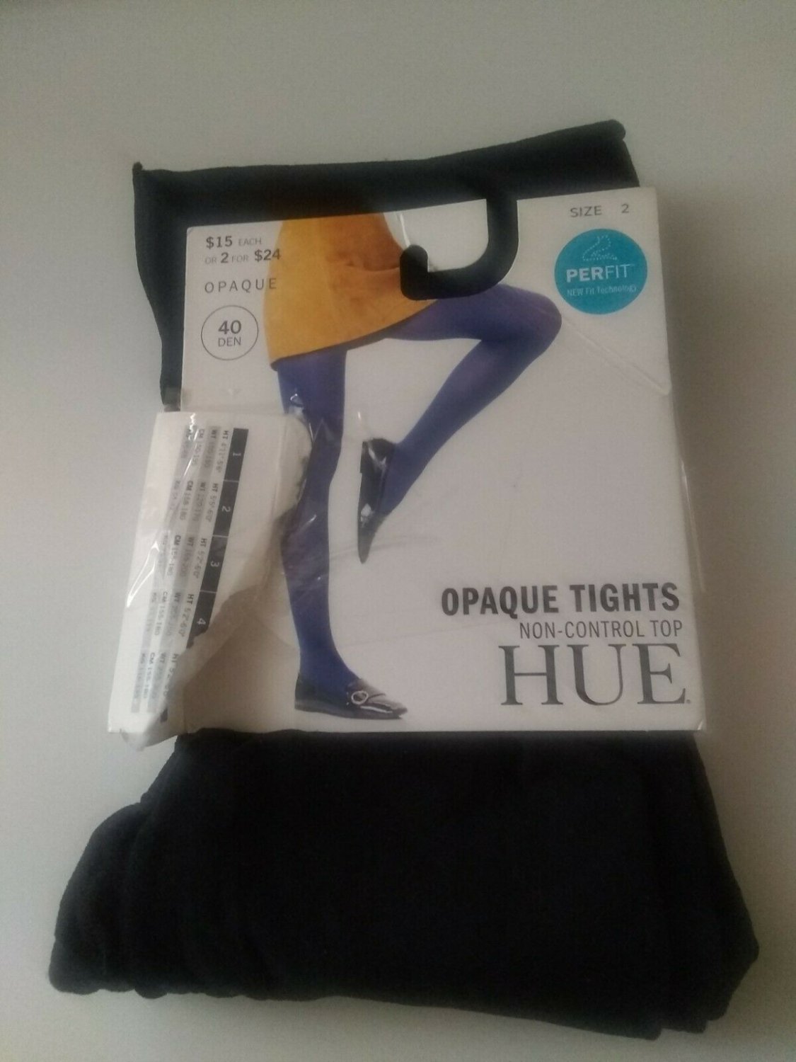 Hue Womens Opaque Black Tights Size 2 . 40 DEN . Wt 120-170lbs