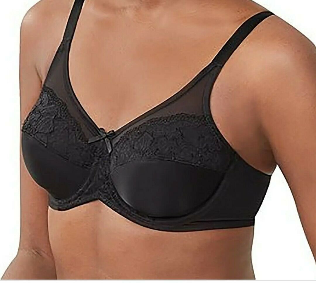 Lilyette Minimizer Beautiful Support Lace Underwire Bra BLACK