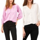 $79 1.State Women's Purple  Long Sleeve Pleated Button Front Top Size  medium