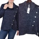 NY Collection Women's Blue Long Sleeve Overlapping Cowl Neck Top Petite Size PM