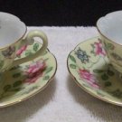 Diamond Occupied Japan Floral Teacups and Saucers (Pastel Yellow)