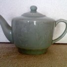 Chinese Porcelain Teapot (Green with Koi Fish/Water Engraving, 1990s)