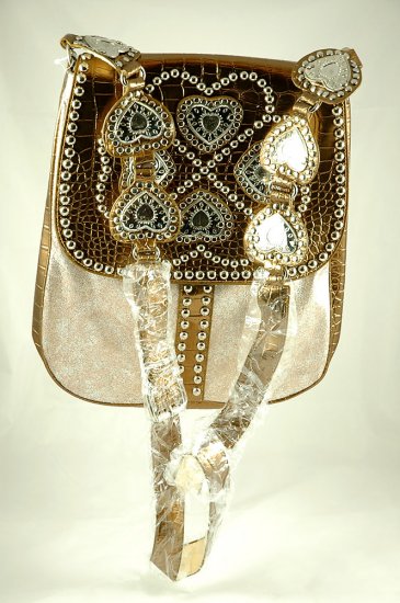 Elcante Bronze and pewter bag decorated with metallic hearts with over the shoulder strap