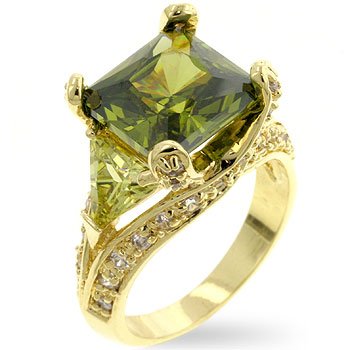 Fashion ring with green, olive and clear cubic zirconia, size 8