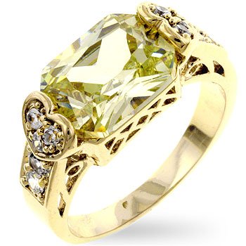 Fashion Ring with apple green & clear Cubic zirconia in goldtone, size 8