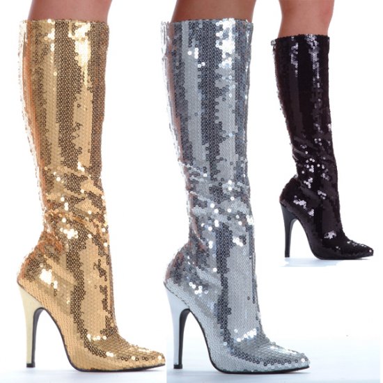 511-TIN 5" Heel Sequins Knee Boot by Ellie Shoes - Glitter Sequin Boots in Black, Silver, Gold