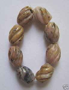 8 Pink Peruvian Opal 16x12 Carved Barrel Beads