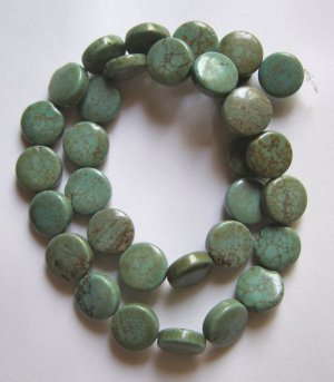 Turquoise 12mm Coin Beads 16" strand