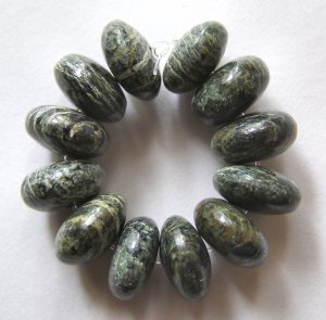 12 Green Zebra Jasper 11x6 Rondelle Beads