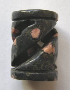 Plum Blossom Jasper 25x18 Spiral Carved Tube Pendant Bead