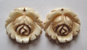 2 Carved Bone 20x20 Rose Beads