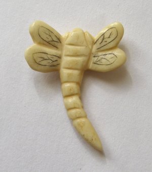 Carved Bone 33x26 Dragonfly Pendant Bead